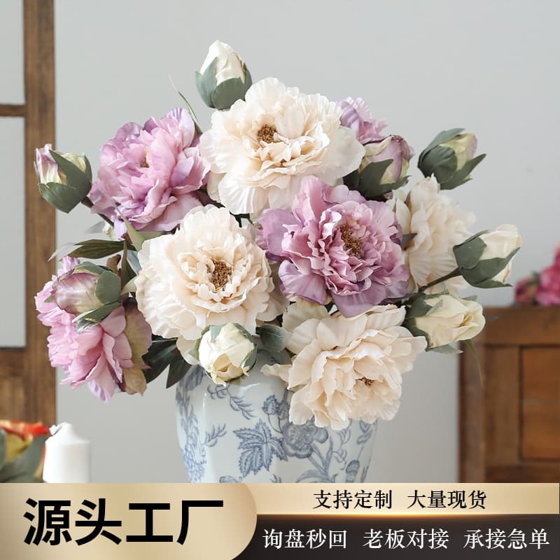 New Chinese Style Oil Painting Peony Artificial Flower Decoration Living Room Peony Table Decor Silk Flower Home Bouquet Simulation Flower