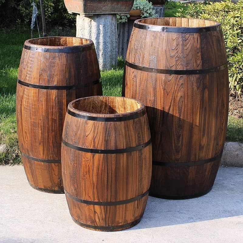 New Premium Solid Wood Beer Barrel with Retro Design, Stable and Natural Style for Courtyard or Restaurant Display - Direct from Manufacturer