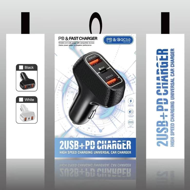 Fish Scale Pattern Car Charger 15W Type-C + Dual USB Car Charger One-to-Three Charger