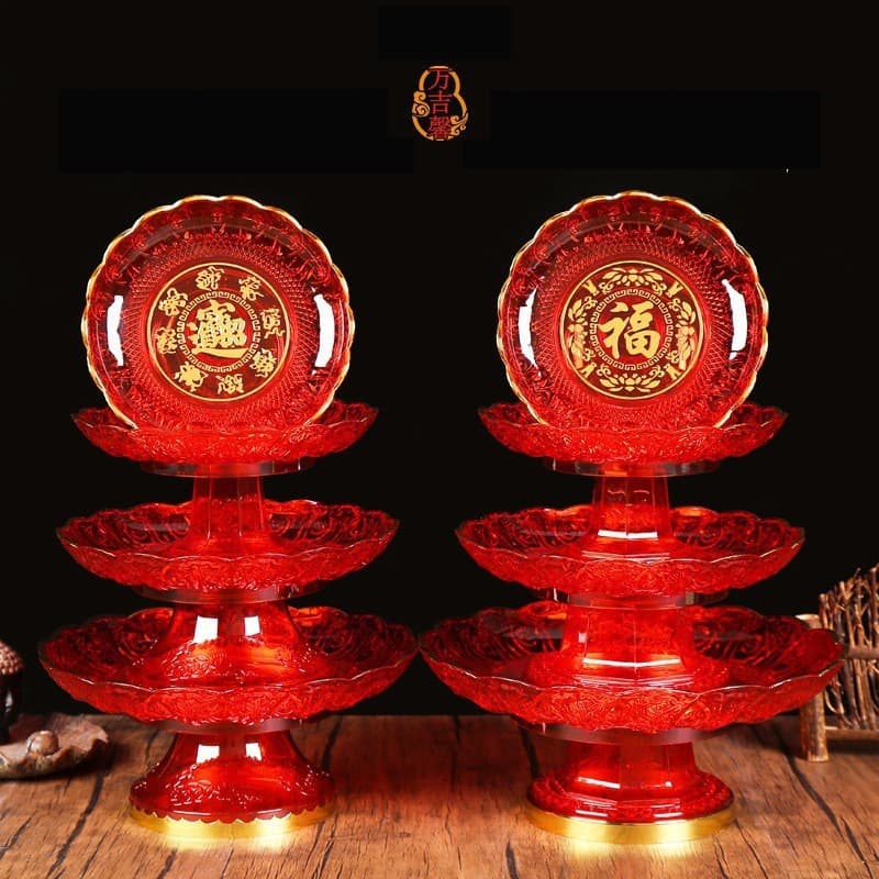 Fruit plate, plastic acrylic, red crystal fruit plate, Guanyin offering plate, lotus offering plate, household fruit dish, wedding plate