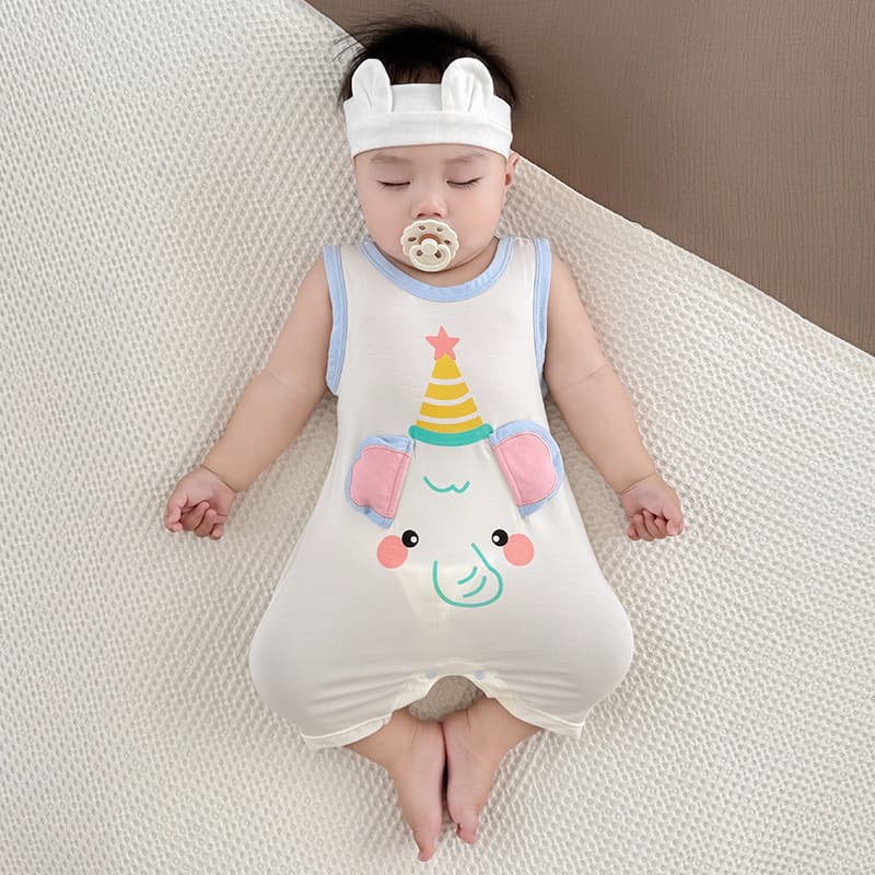 Baby Short-Sleeved Jumpsuit Newborn Summer Modal Sleeveless Vest Air-Conditioned Clothes Baby Clothes Crawling Clothes