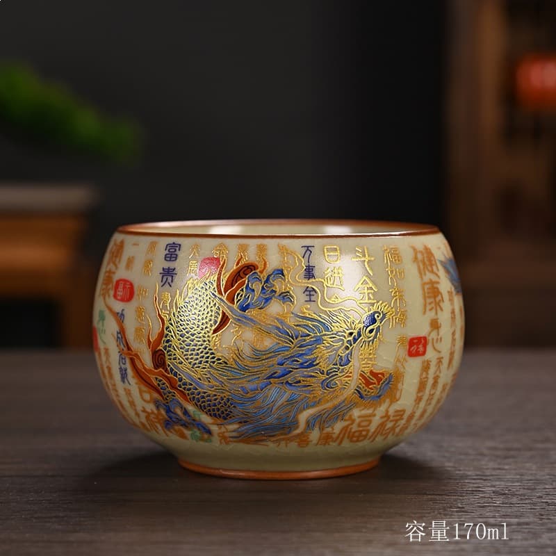 Ru kiln tea cup enamel tea cup bubble tea cup opening host cup guest cup personal cup ceramic commemorative souvenir