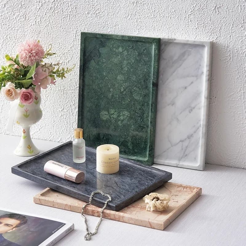 Natural one-piece carved marble tray display tray Kung Fu tea tray finely polished natural polished storage tray