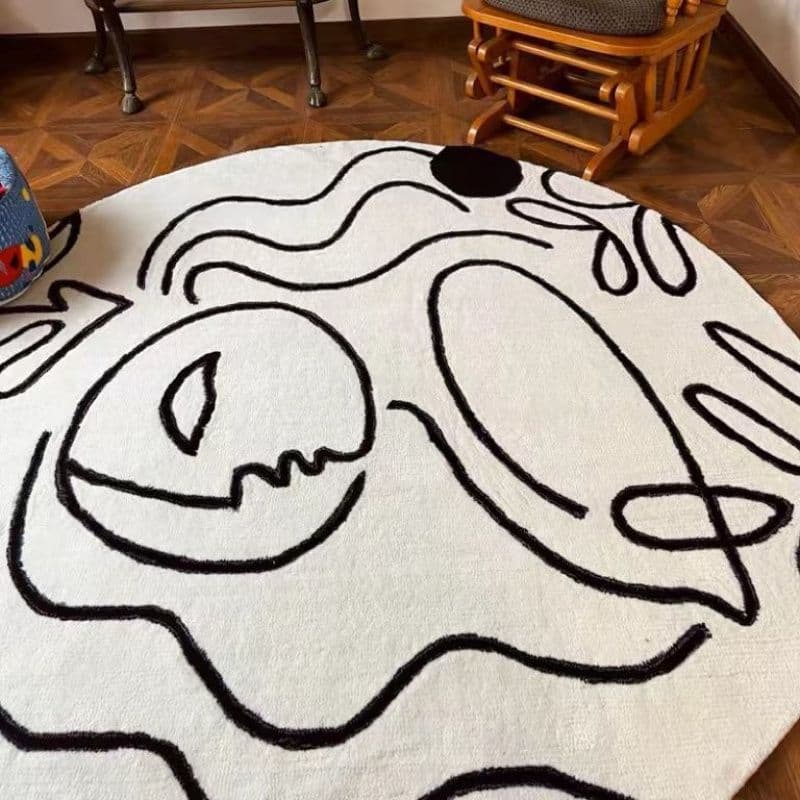 Picasso Round Carpet Living Room Thickened Black and White Ins Style Living Room Floor Mat Bedside Blanket Cloakroom Bedroom Carpet