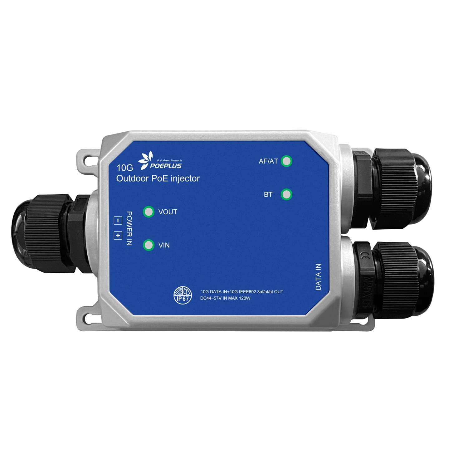 10G Outdoor Passive POE Injector, 60/120/320W, 12-57Vdc Input
