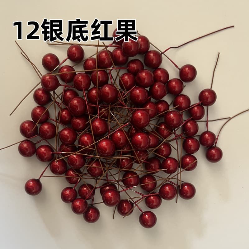 100 pieces, 12 single heads, silver bottom pearlescent red fruit artificial foam Christmas fruit small red fruit Christmas supplies manufacturer