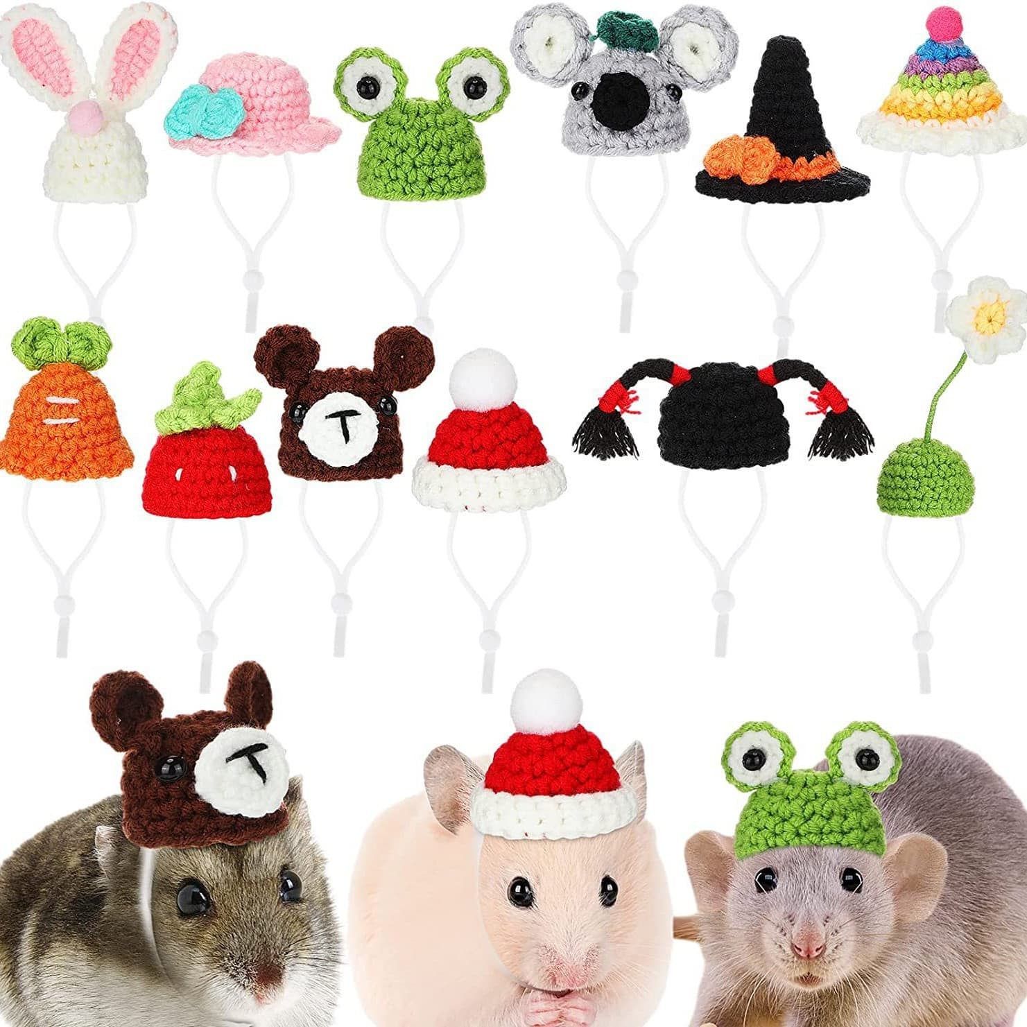 Mini Knitted Crochet Pet Hat, Hamster Hat, Parrot Hat, Knitted Pet Hat, Lizard and Snake Hat