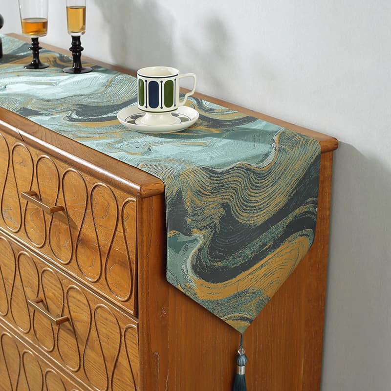 New Chinese Style Table Runner Ink Wash Luxury High-End Coffee Table Cloth Fabric Long Strip Chest Cover Tea Table Zen