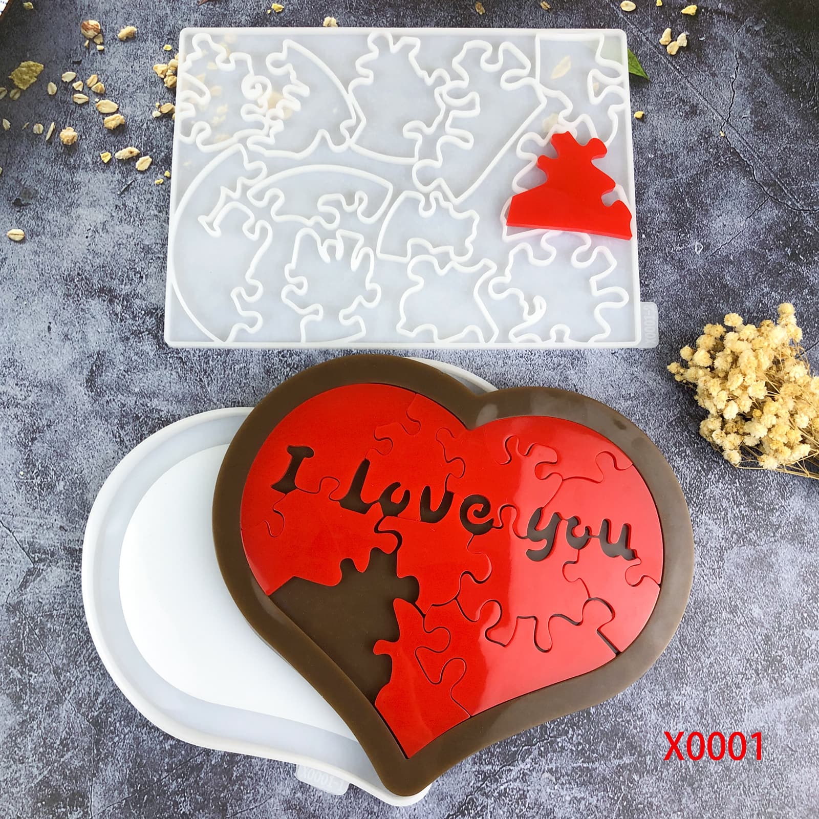 X0001 Heart Puzzle Decoration Crystal Resin Mold, DIY Decoration Silicone Mold