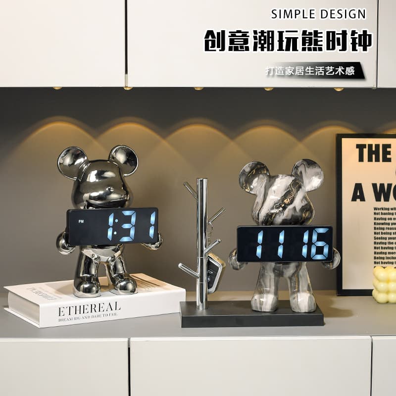 Creative Violent Bear Alarm Clock Smart Digital Clock Desktop Living Room Hallway Electronic Number Clock Tabletop Decorative Clock