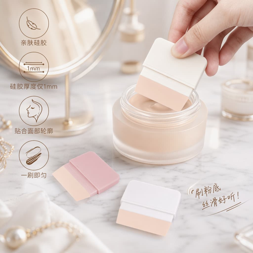 Silicone foundation brush, flat head, widened silicone scraper, portable silicone mask brush with cover and stand-up