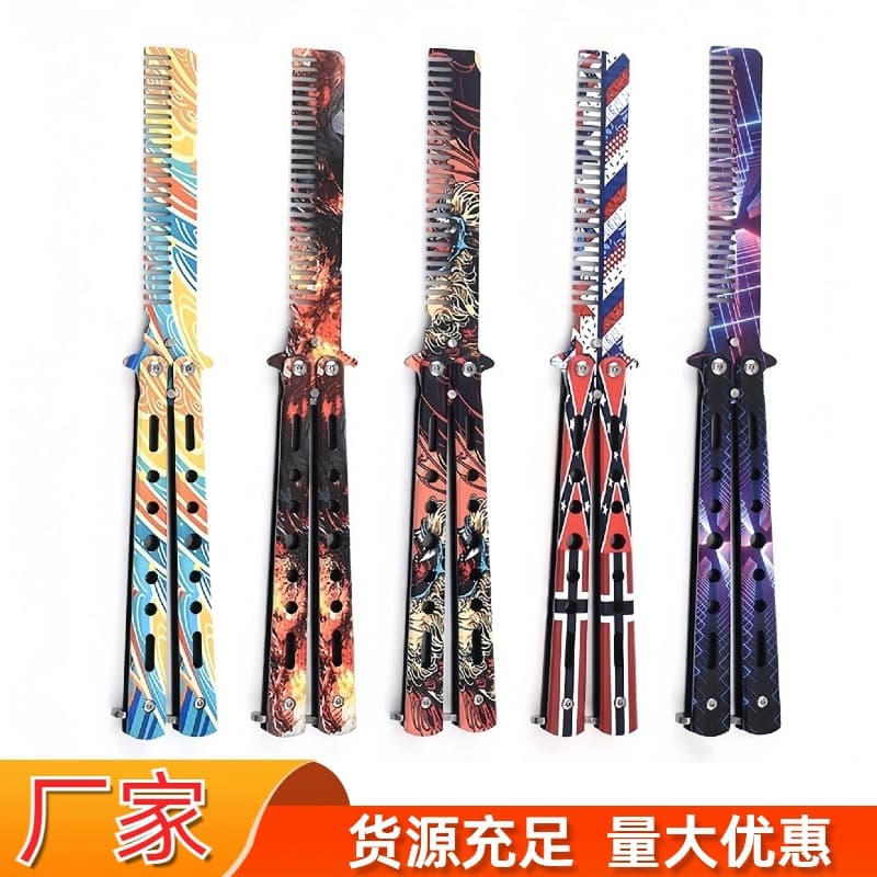 Factory Foldable Unsharpened Butterfly Practice Knife Outdoor CSGO Butterfly Knife Hand Training 3D Butterfly Comb