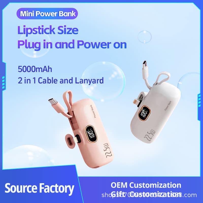 Cross-border Pocket Capsule Power Bank 5000mAh Mini Portable Travel Mobile Power Supply