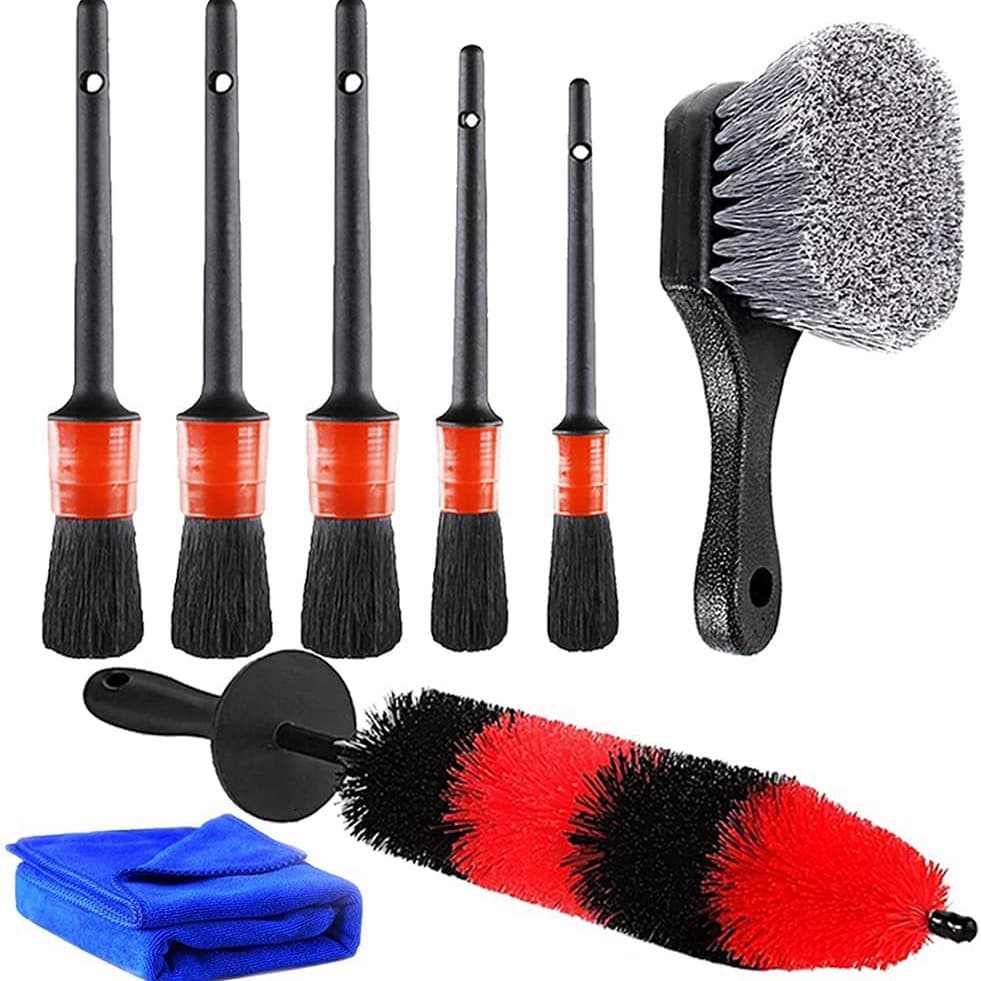 8-Piece Car Detailing Kit Tire And Wheel Cleaning Dirt Long Soft Wheel Brush Auto Care Tools for Car Cleanliness
