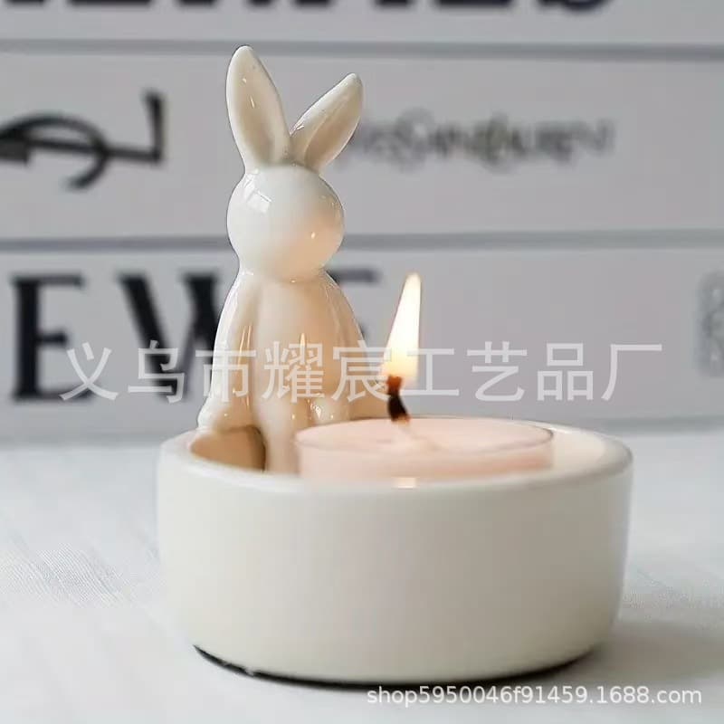 Cross-border Nordic Style Ins Resin Cartoon Bunny Candle Holder Home Aromatherapy Candle Vessel Resin Craft Ornament