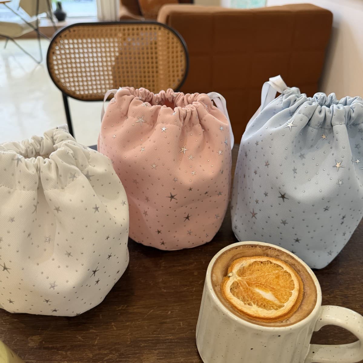 Korean Star Canvas Drawstring Pocket Simple Portable Cosmetic Bag Handheld Storage Bag Cute Large Capacity Toiletries Bag
