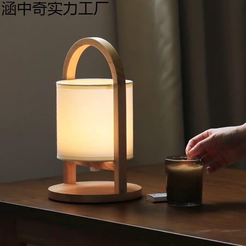 Table Lamp Bedside Nightstand Light, Simple Creative Ins-Style Portable Rechargeable Wooden Night Light