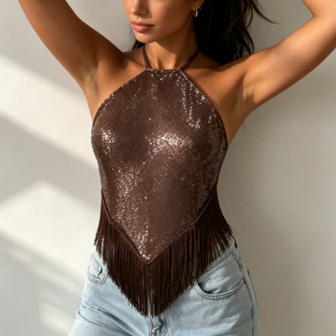 European and American Sexy Halter Diamond Top Women's New Autumn Winter Trendy Hot Girl Backless Sequin Halter Vest J27592