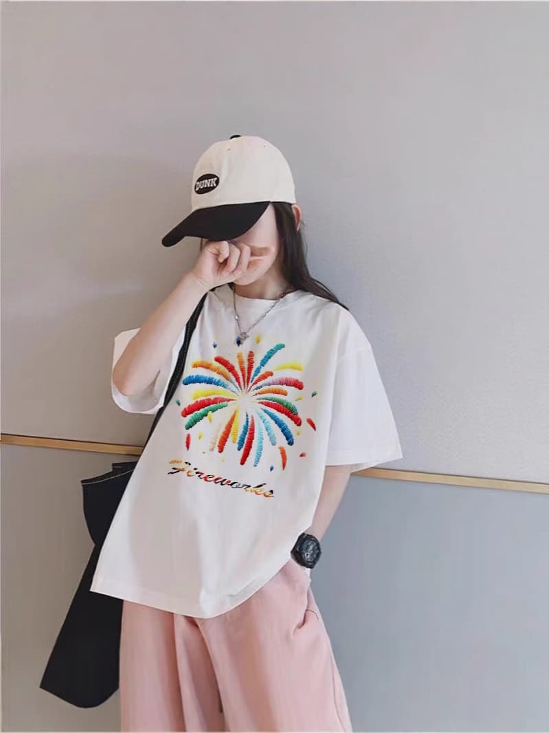 New T-Shirt Camping Style Short Sleeve Kids Cotton Boys Girls Summer Single Piece for Older Children