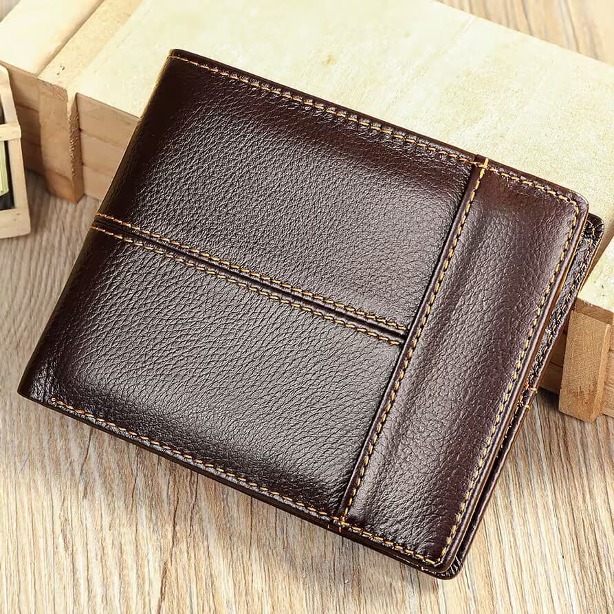 Thin Genuine Leather RFID Wallet for Men Vintage Style Anti-Theft Business Card Holder Money Clip Daily Use