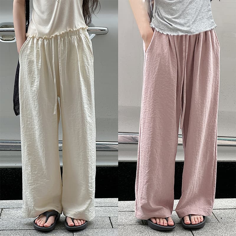 Solid Milk Foam Yamamoto Pants for Girls Summer Thin Children Loose Draping Straight Leg Pants Casual Wide Leg Pants Cool and Comfortable