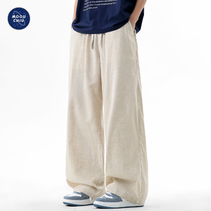Muqiu Men's Wear | Lyocell Linen Thin Tencel Casual Pants Men's Loose Fit Commuter Wide-Leg Long Trousers