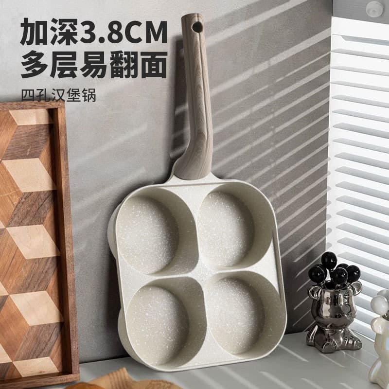 Cross-border Egg Frying Pan Four-Hole Pan Marble Non-Stick Pan Egg Burger Pan Egg Fryer Breakfast Pan Four-Hole Egg Hamburger Pan