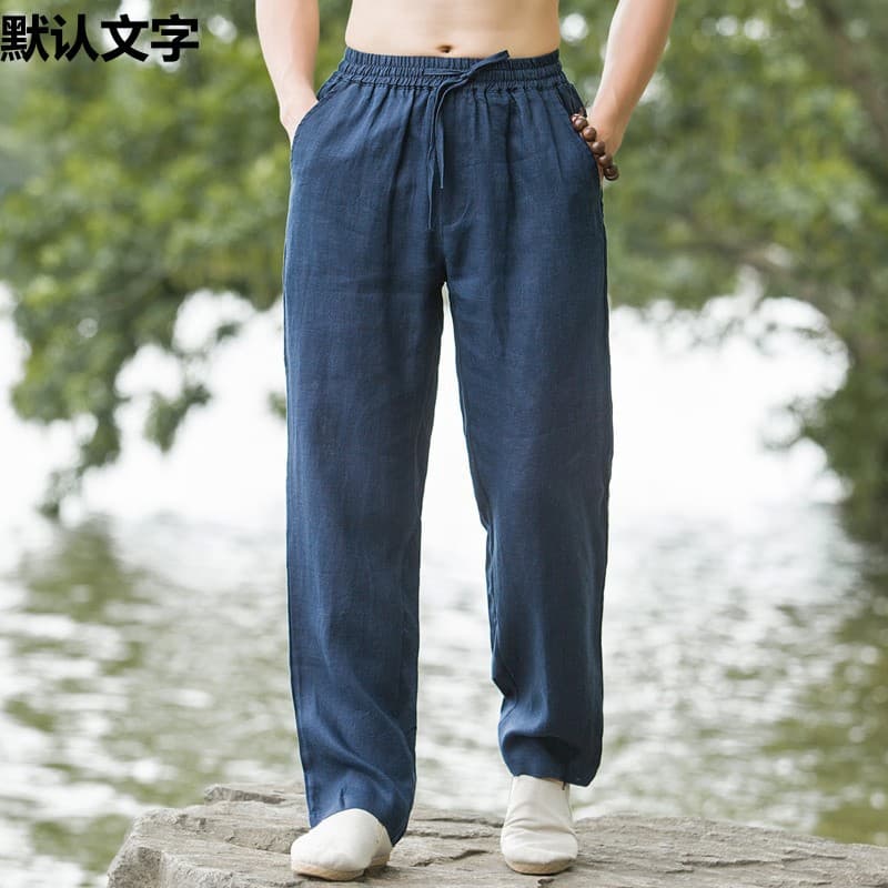 Casual Cotton Linen Men's Pants Loose Straight Thin Summer Trousers Trendy Male Fashion Retro Chinese Style Comfortable Long Trousers