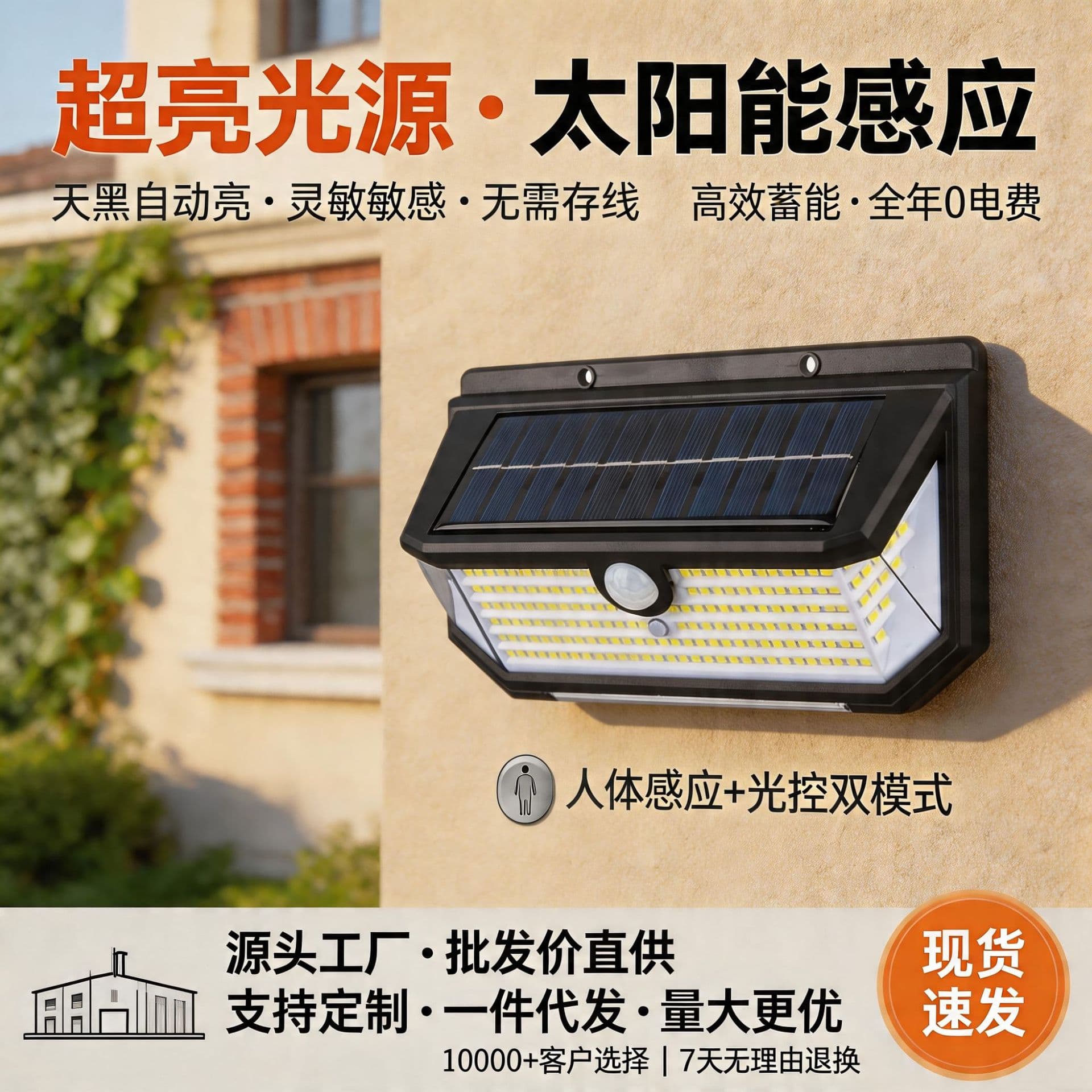 2026 Cross-border Solar Outdoor Light, Home Courtyard Light, PIR Motion Sensor Light, Outdoor Waterproof Induction Wall Light