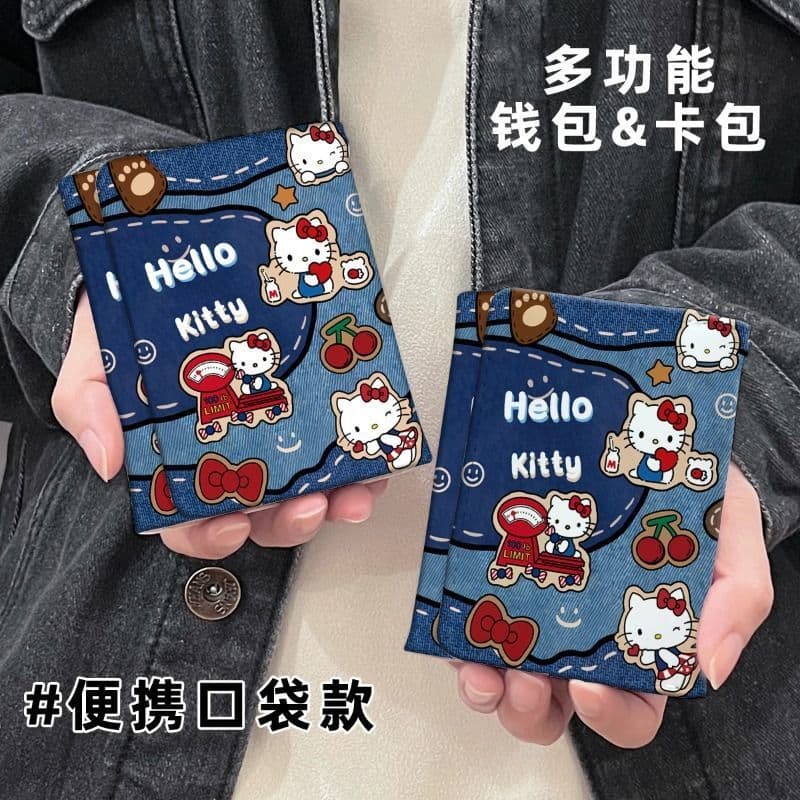 Hello Kitty Tri-Fold Wallet New Style Creative Couple Coin Purse Multi-Function Card Holder with Multiple Card Slots Cute Small Bag
