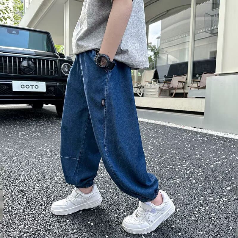 Medium and large children's pants, autumn and summer anti-mosquito pants, jeans, Japanese thin casual pants, simple and trendy boys' pants
