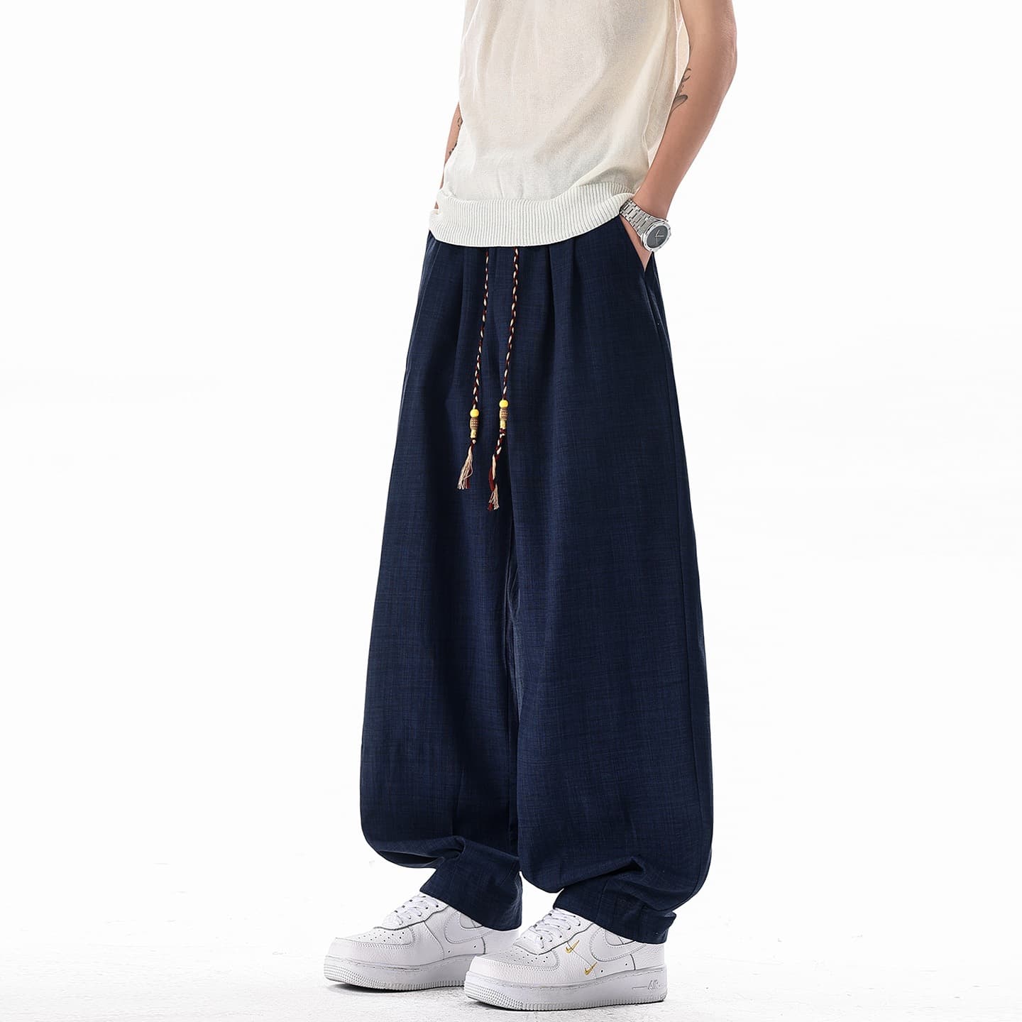 Spot national style pants men's summer thin trousers trendy brand breathable loose casual sports pants large size trousers trendy brand