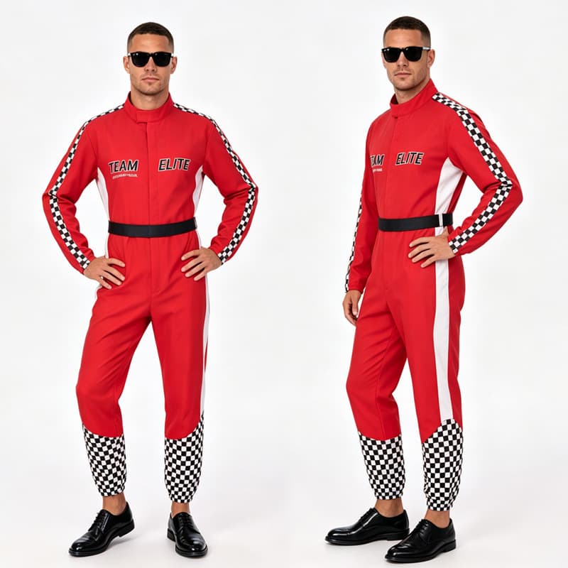 Cross-border red racing jumpsuit checkerboard rider uniform party cos motorcycle performance costume Halloween costume