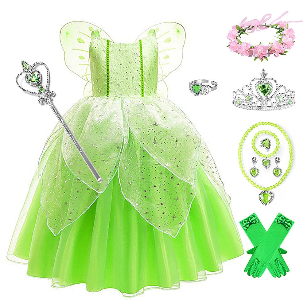 Cross-border Trade Tinker Bell Fairy Princess Dress for Girls, Elf Costume for Children's Performance and Show Gown