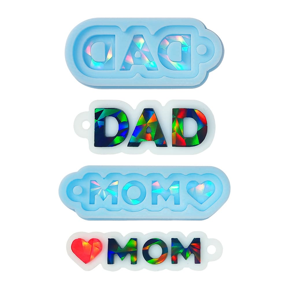 DIY Holographic DAD MOM Keychain Silicone Mold Father's Day Mother's Day Letter DAD MOM Keychain