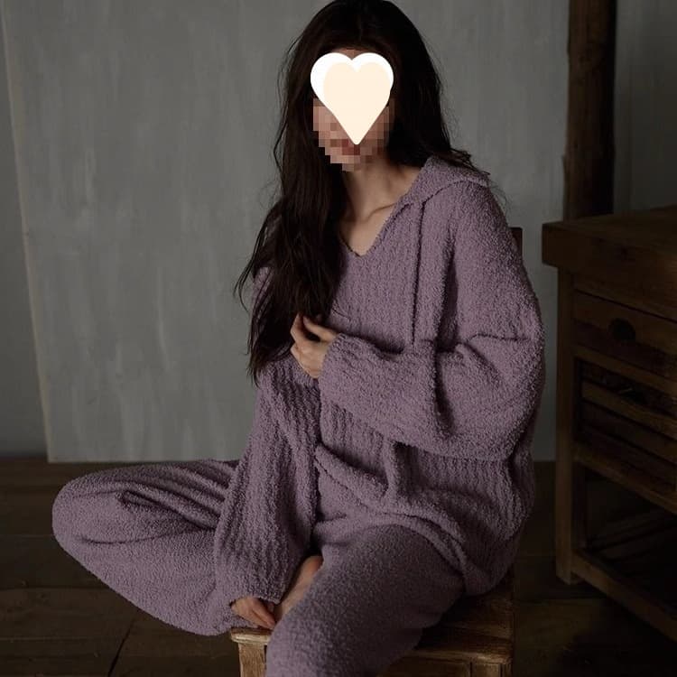 Half Fleece Pajamas Women's Autumn Winter Fleece Thickened Warm Coral Fleece Simple Solid Color Wearable Homewear Set
