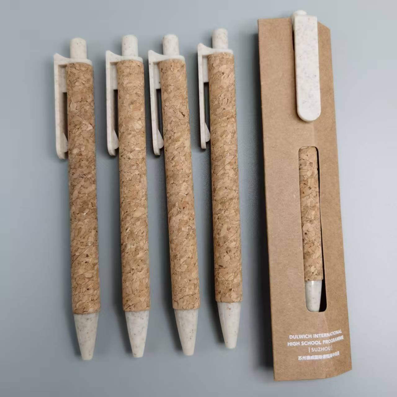 Factory Direct Wheat Straw Cork Retractable Ballpoint Pen Gel Pen Business Gift Promotional Advertising Pen Logo Cross-Border