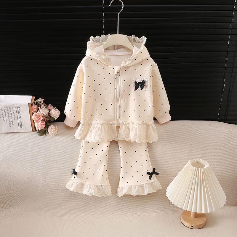 Korean Style Spring/Autumn Girls' Set Bow Butterfly Dot Set Baby Girl Children's Clothing Beige