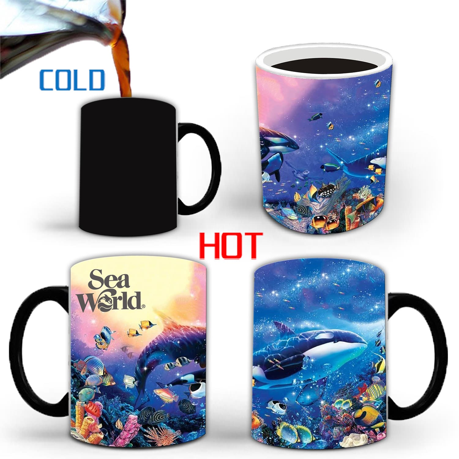 New Export Product Sea World Ocean World Color-Changing Mug Ceramic Heat Reactive Coffee Tea Cup