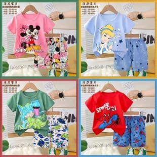 Kids Pajamas Girls Summer Homewear Boys Girls Short Sleeve Thin Cartoon Set Toddler Kids Cute Korean Style