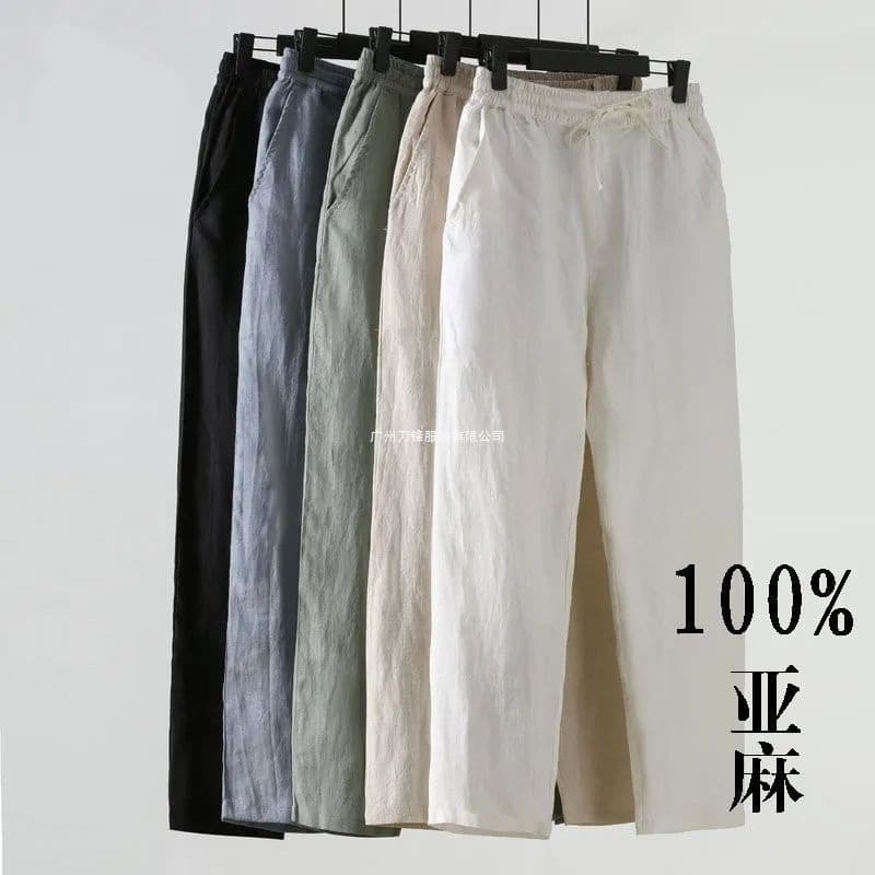 Solid Color Linen Pants for Men Loose Cotton Linen Casual Trousers Spring Summer Straight Leg Linen Pants