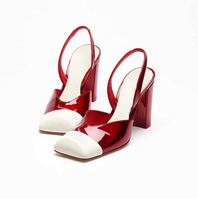 2026 European and American Retro Chanel-Style Square-Toe Color-Block High Heels Genuine Leather Chunky Heel Open-Back Slip-On Commuter Versatile Women's Shoes