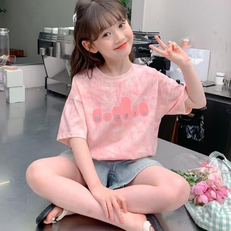 Girls Tie-Dye Summer T-Shirt 2025 New Fashionable Girl Summer Big Kid Short Sleeve Top Children's Half Sleeve Clothes