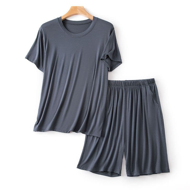 Modal Men's Round Neck Pajama Set Summer Casual Wear Large Size Loose Short Sleeve and Shorts Two-Piece