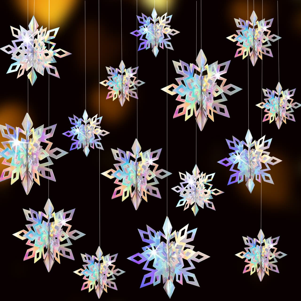 3D Snowflake Decorations, Paper 3D Snowflake Six-Piece Set Hanging Ornaments for Shop Windows and Displays
