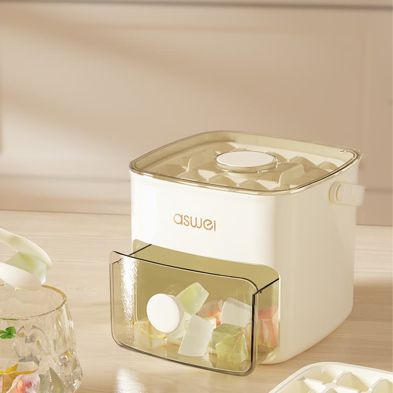 Press Silicone Ice Cube Tray with Plastic Handle, Large Capacity Freezer Ice Mold for Ice Balls and Ice Cream