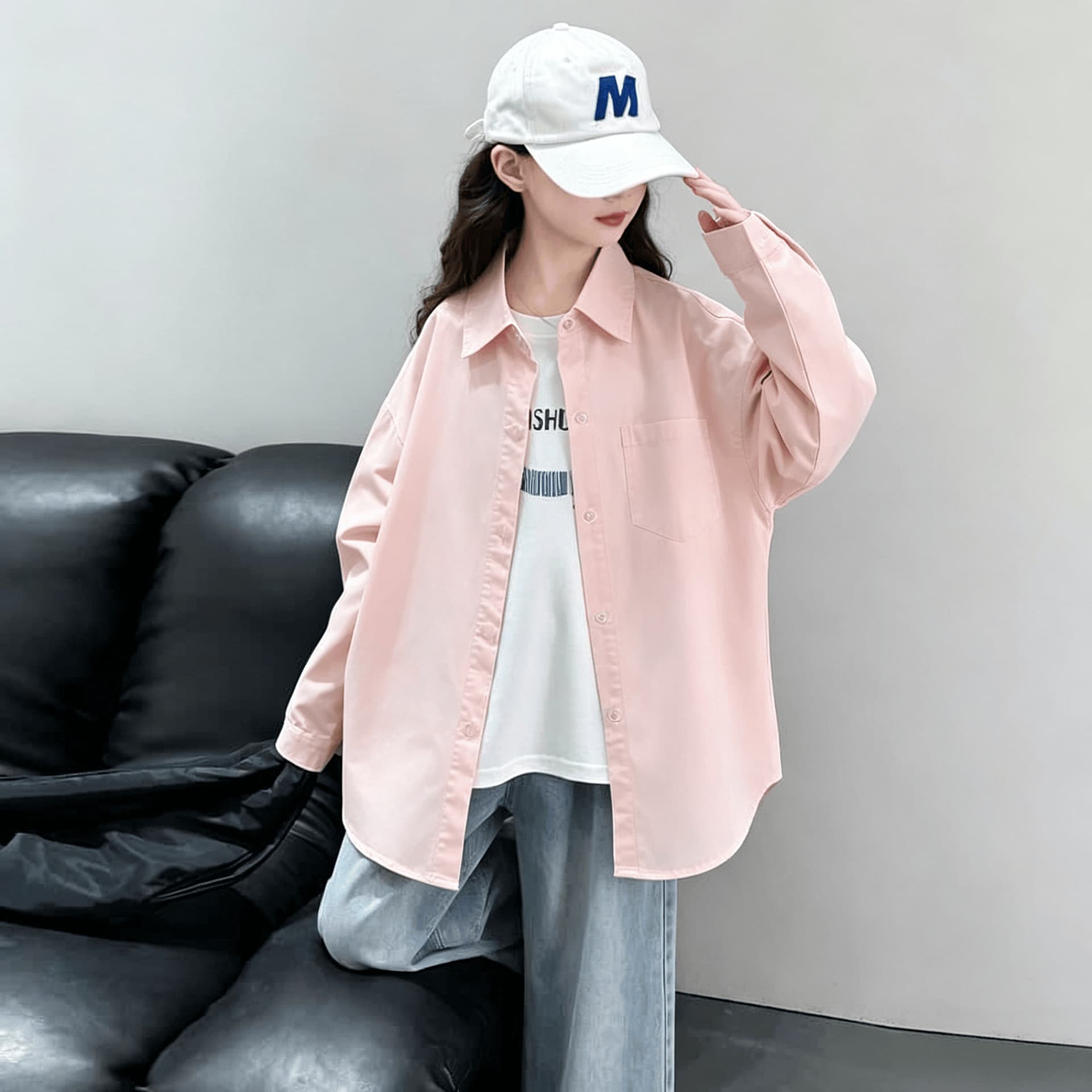2026 Spring Children's White Shirt for Girls Korean Style Solid Color Long Sleeve Blouse for Older Kids Trendy and Stylish Spring/Autumn Top