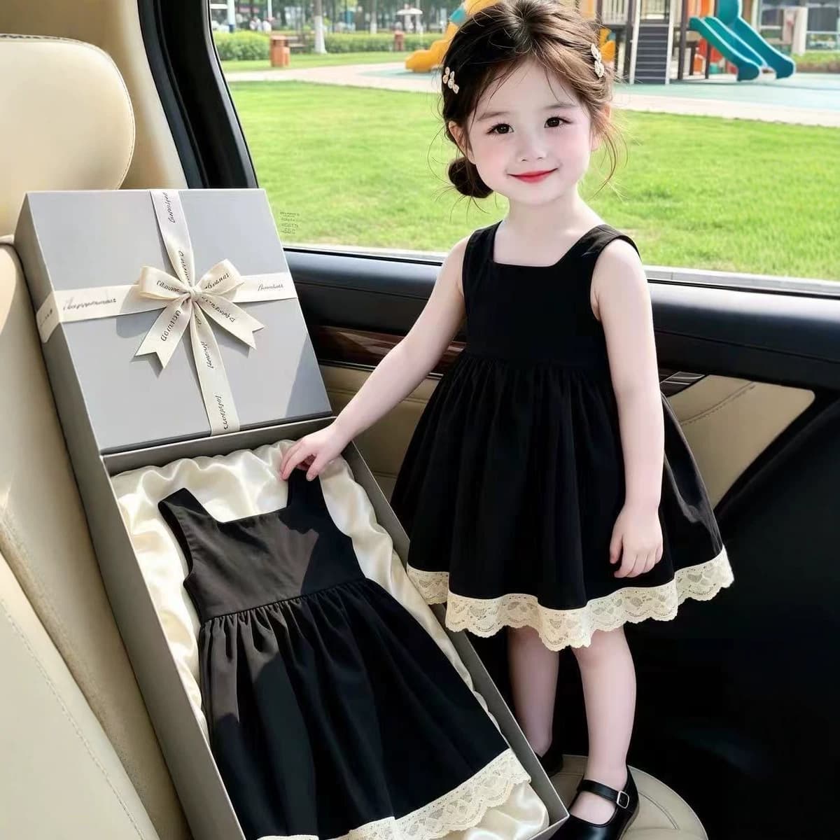 Girls 2026 new summer Korean style black lace vest dress Hepburn style backless French black skirt