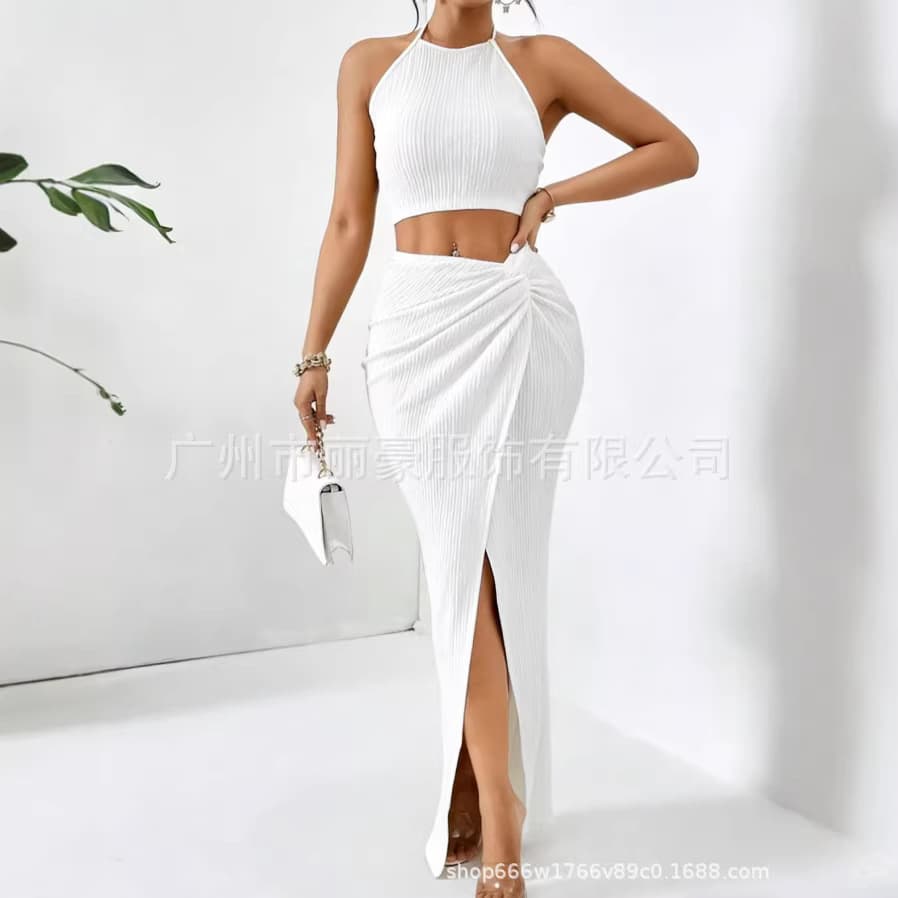 European and American cross-border Amazon new sexy slim vest hip-covering knot slit skirt long skirt