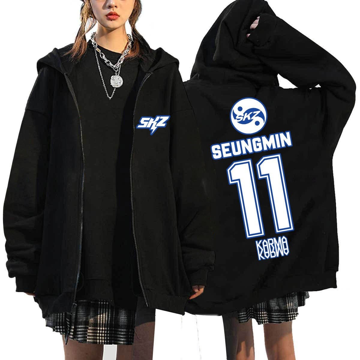 Cross-border Stray Kids SKZ Comeback Merchandise Harajuku Print Loose Hooded Zip-up Sweatshirt Wholesale